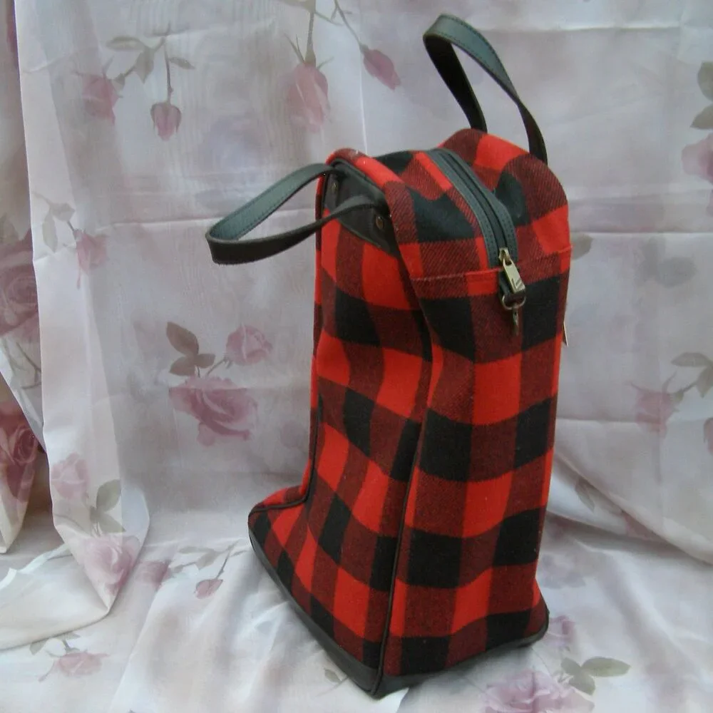 NEW Bonfanti Buffalo Plaid Wool Leather Boot Storage/Transport Bag
